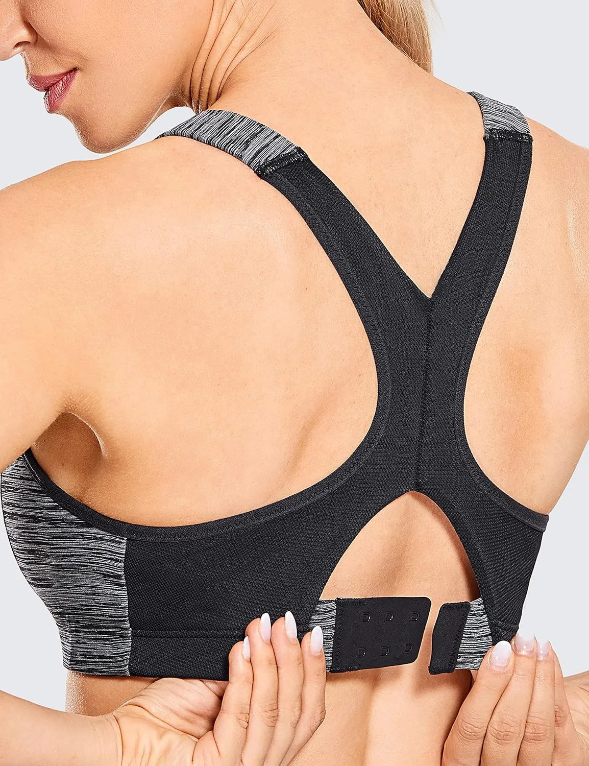 SYROKAN Women's Sports Bra High Impact Front Adjustable Support Lightly Padded Wireless Racerback Workout Running