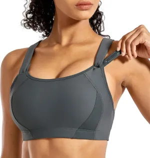 SYROKAN Women's Sports Bra High Impact Front Adjustable Support Lightly Padded Wireless Racerback Workout Running
