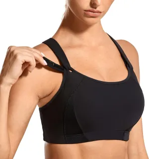 SYROKAN Women's Sports Bra High Impact Front Adjustable Support Lightly Padded Wireless Racerback Workout Running
