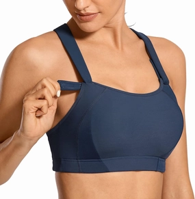SYROKAN Women's Sports Bra High Impact Front Adjustable Support Lightly Padded Wireless Racerback Workout Running