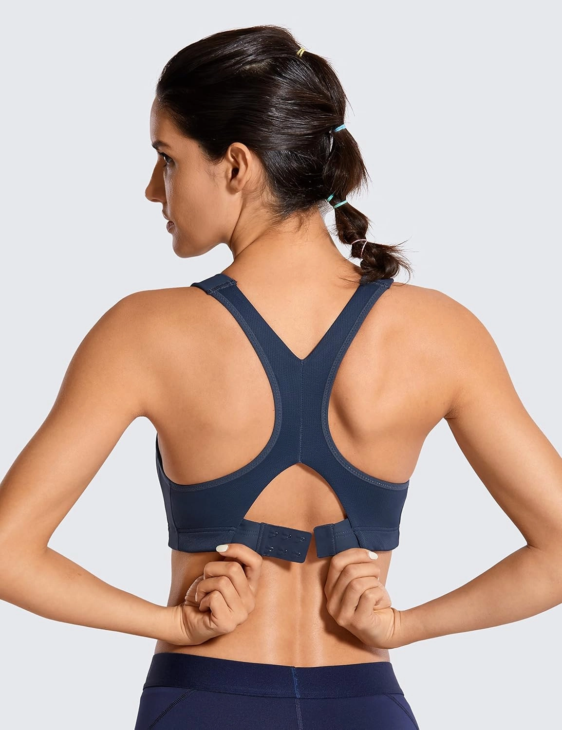 SYROKAN Women's Sports Bra High Impact Front Adjustable Support Lightly Padded Wireless Racerback Workout Running
