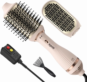 syvio Hair Dryer Brush Blow Brush, Detachable Round & Flat 4-in-1 Professional One-Step Volumizer for Straightening Curling and Styling, Anti-frizz Hot Air Pink