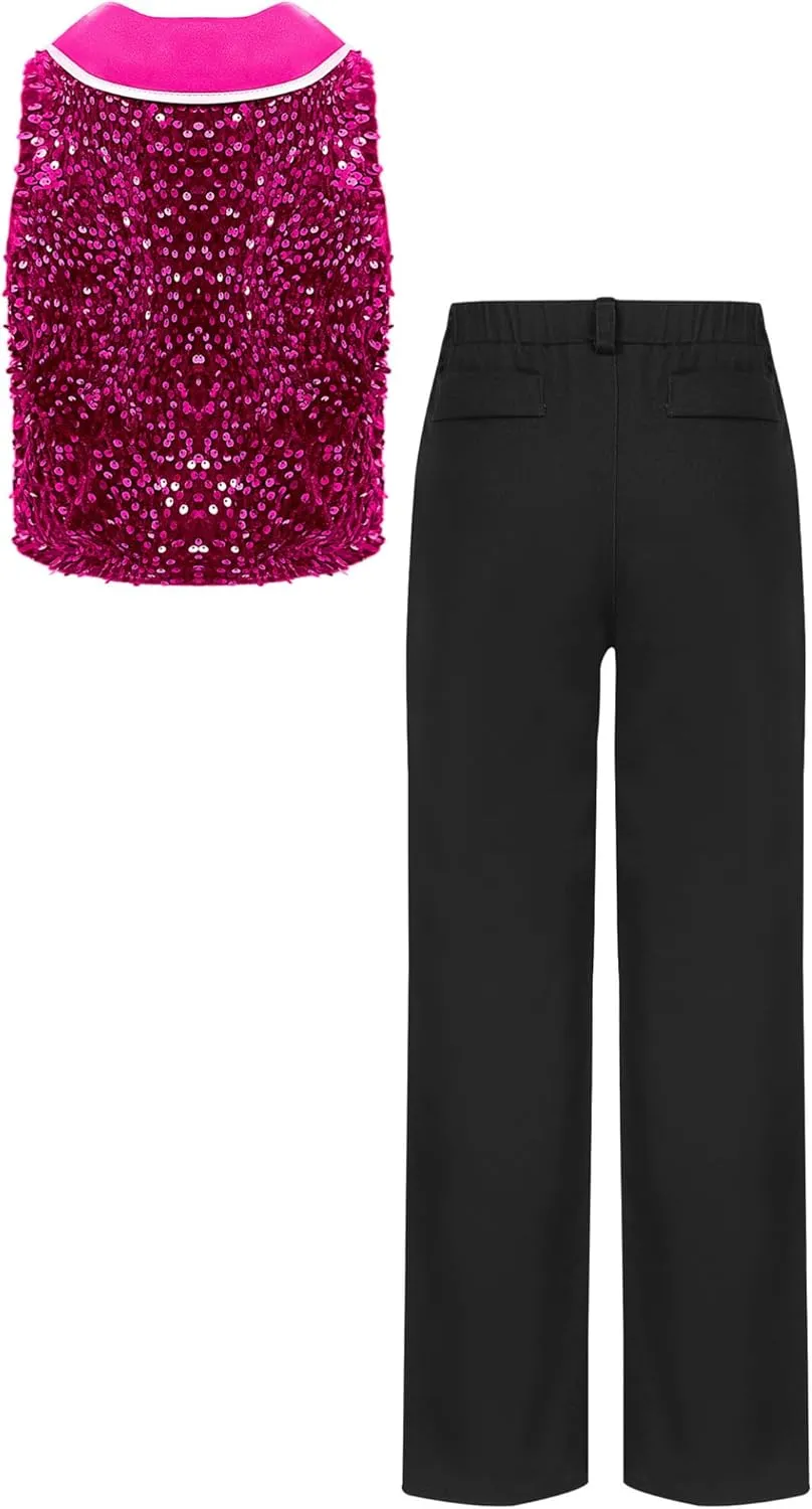 Sywiyi Boys Sequin Bowtie Suit Vest Waistcoat with Pants Set Kids Prom Party Genlteman 2 Piece Dance Outfits