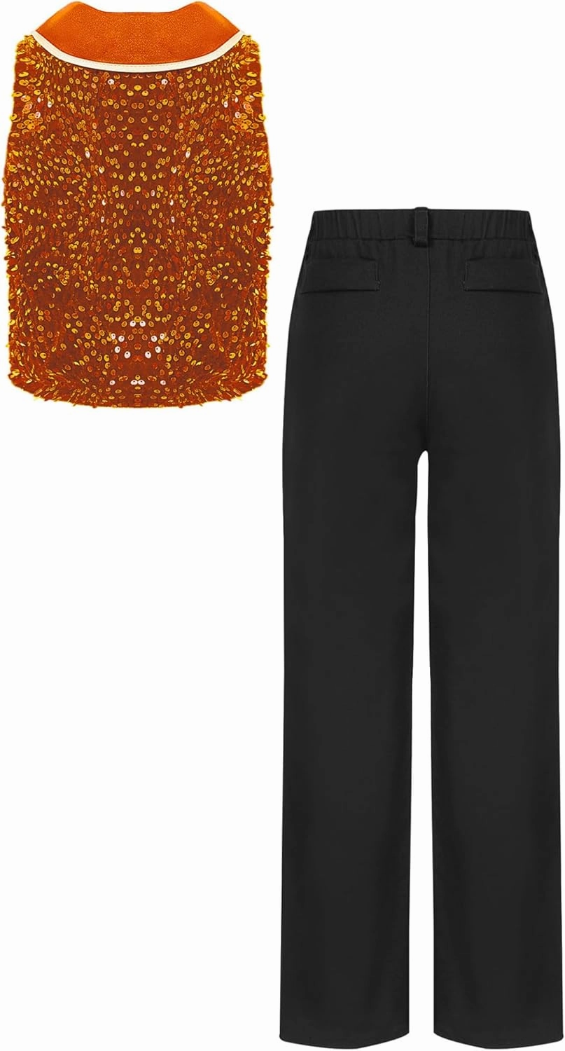 Sywiyi Boys Sequin Bowtie Suit Vest Waistcoat with Pants Set Kids Prom Party Genlteman 2 Piece Dance Outfits