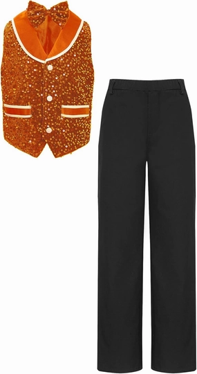 Sywiyi Boys Sequin Bowtie Suit Vest Waistcoat with Pants Set Kids Prom Party Genlteman 2 Piece Dance Outfits