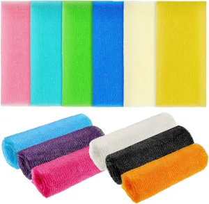 Tatuo 12 Pack 36 Inch Exfoliating Bath Cloth Towel African Net Sponge Extra Long Nylon Korean Bath Towel Japanese Shower Cleaning Sponges for Back Body(12 Color)