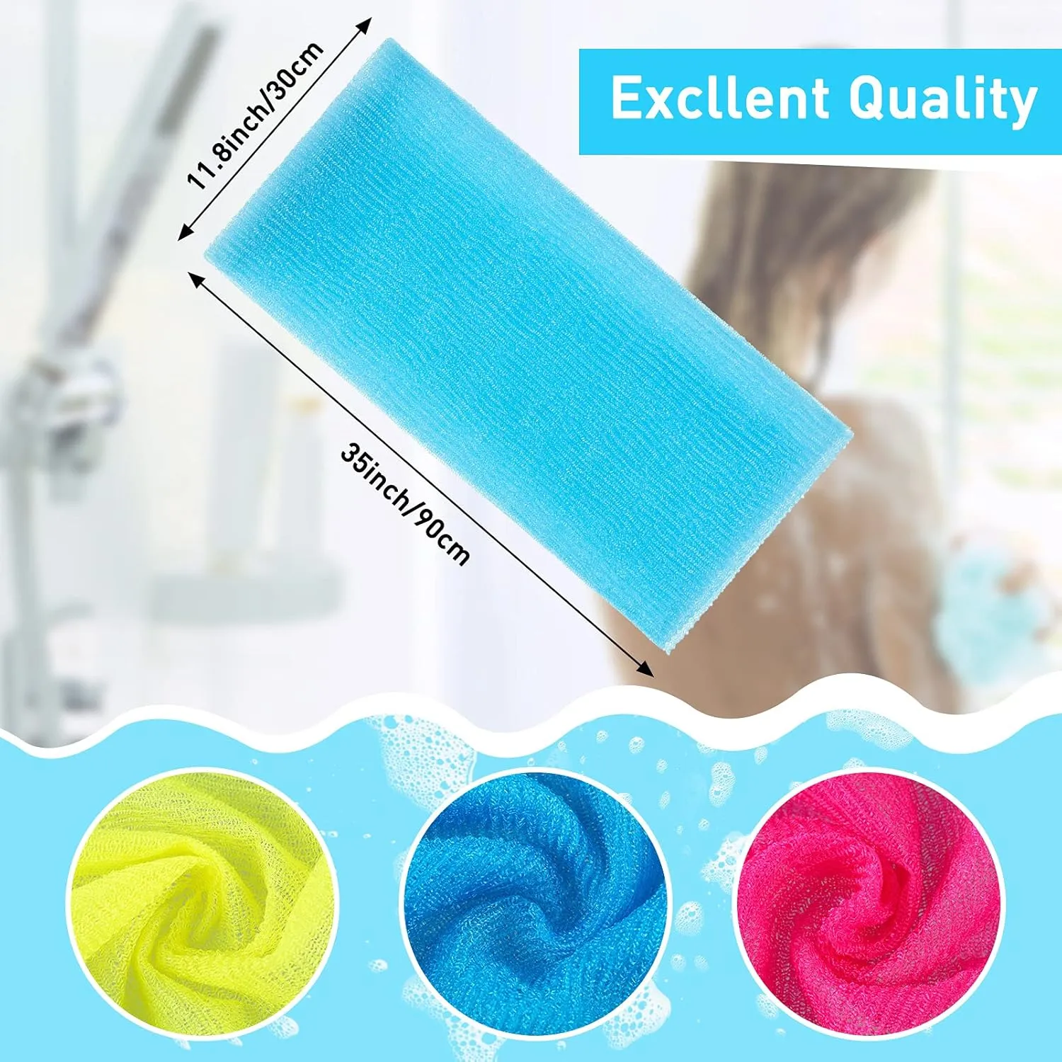 Tatuo 12 Pack 36 Inch Exfoliating Bath Cloth Towel African Net Sponge Extra Long Nylon Korean Bath Towel Japanese Shower Cleaning Sponges for Back Body(12 Color)