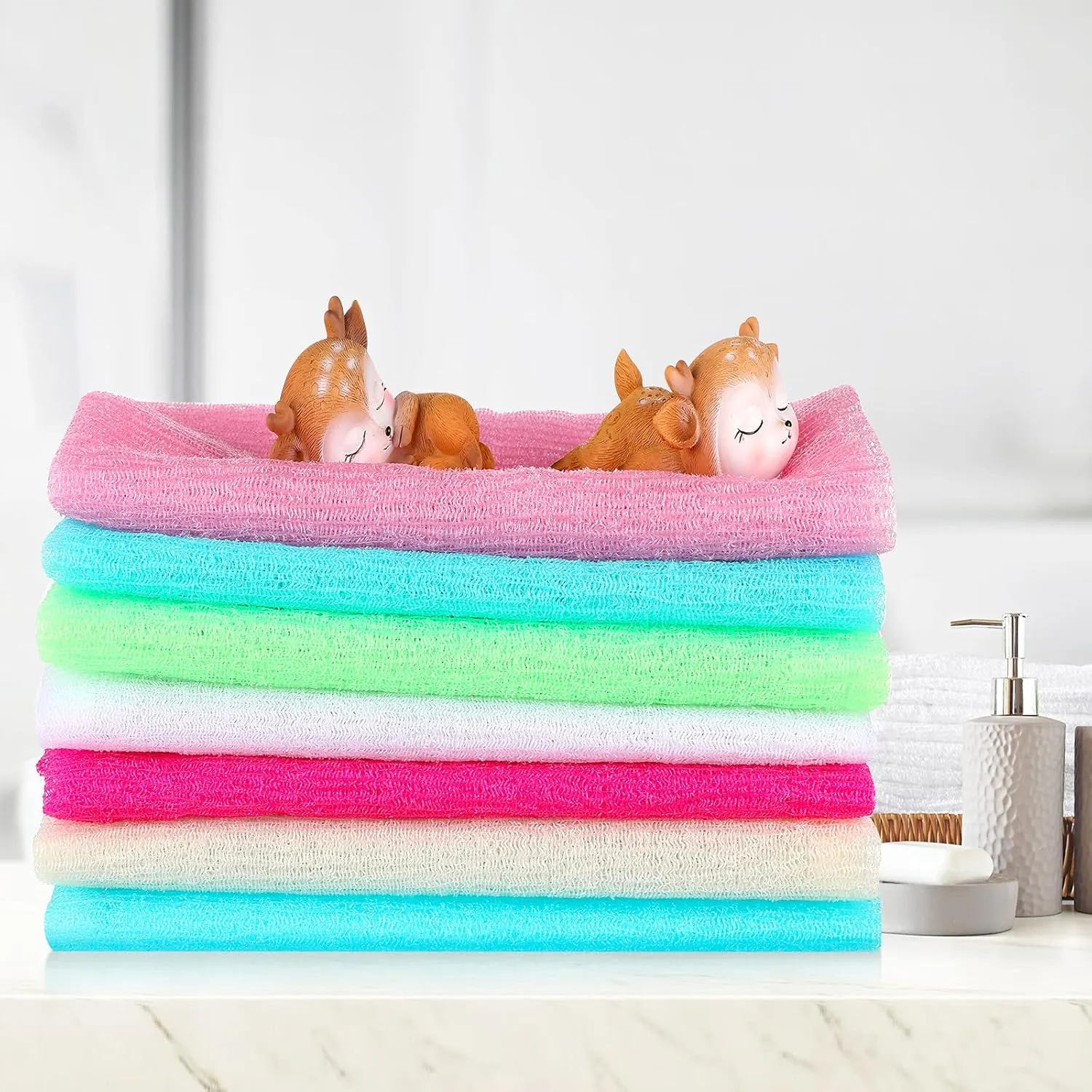 Tatuo 12 Pack 36 Inch Exfoliating Bath Cloth Towel African Net Sponge Extra Long Nylon Korean Bath Towel Japanese Shower Cleaning Sponges for Back Body(12 Color)