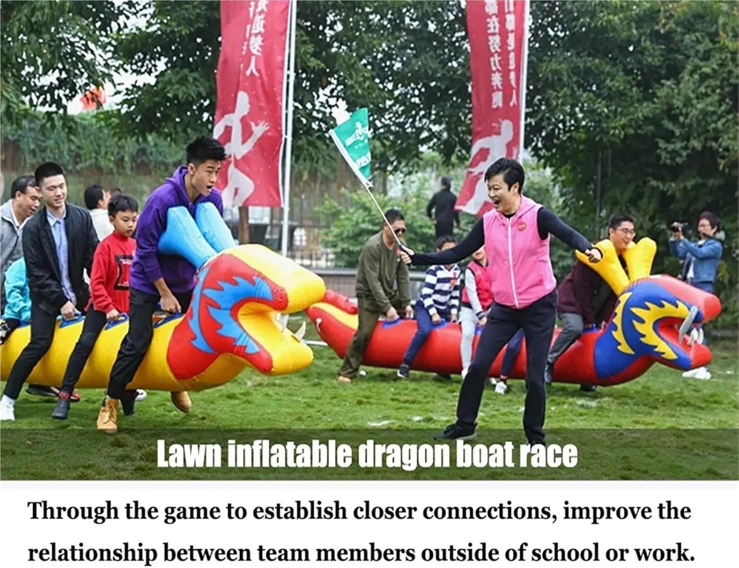 Team Building Games Field Day Outdoor Teamwork Games, Group Cooperation Competition Game, Fun Games Dry Land Dragon Boat Inflatable Toys(14 seats/L-8M)