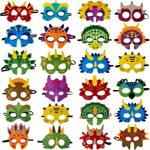 TEEHOME Dinosaur Masks Party Supplies (24 Packs) Felt and Elastic for Kid - Dinosaur Party Decorations with 24 Masks Different Types - Great Idea for Birthday Party