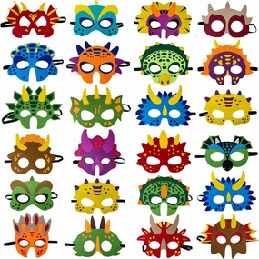 TEEHOME Dinosaur Masks (24 Pack) Felt and Elastic for Kids - Dinosaur Party Decorations with 24 Different Masks