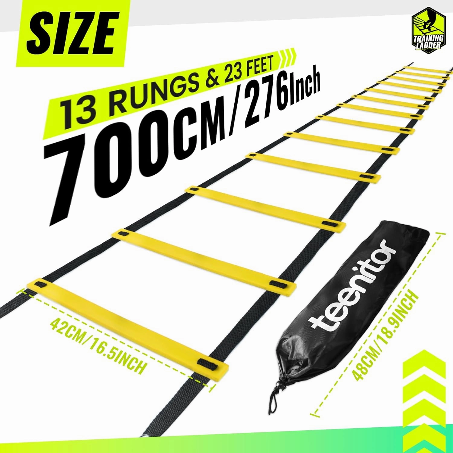 Teenitor Agility Ladder Speed Ladder Training Ladder for Soccer, Speed, Football Fitness Feet Training Carry Bag Agility Training Equipment 13 rungs, 23 feet