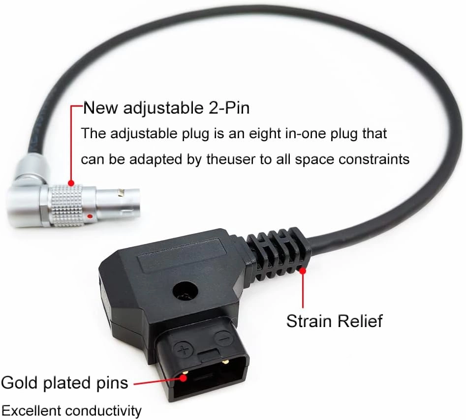 Teradek SmallHD ARRI RED Flexible Power Cable D-tap to Rotatable 0B 2-Pin Male Right Angle, Gold Mount V-Mount Dtap to Teradek Bolt, Z CAM
