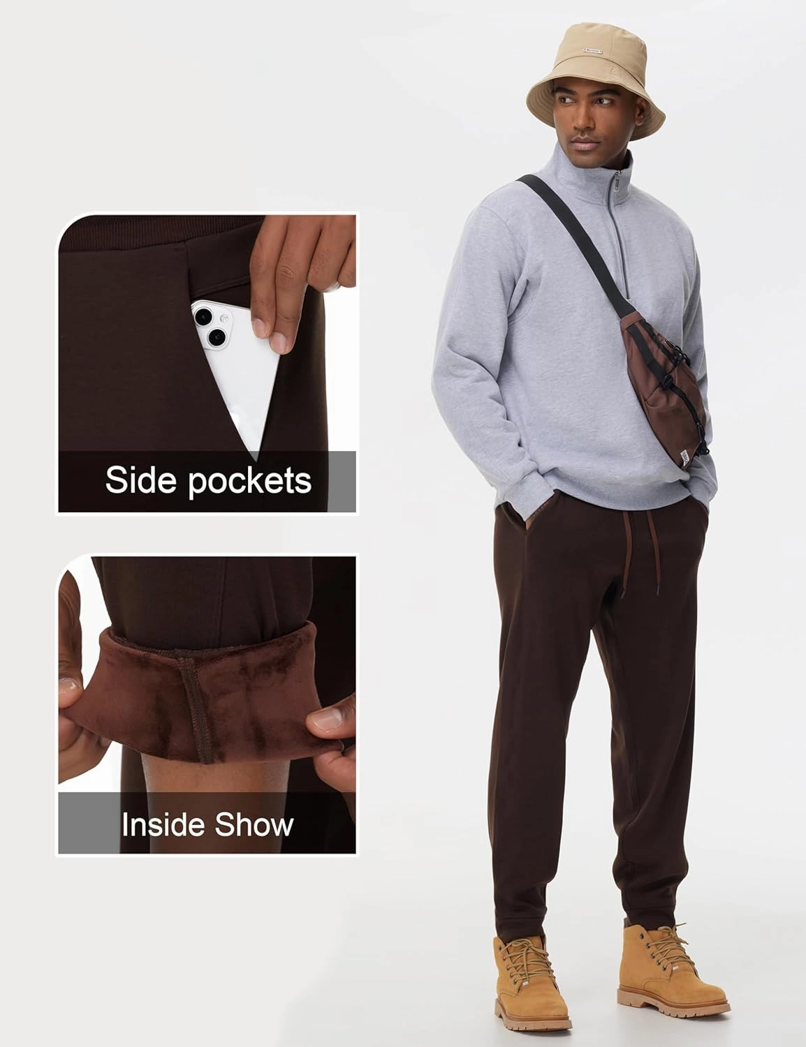 THE GYM PEOPLE Mens' Fleece Joggers Pants with Deep Pockets in Loose-fit Style