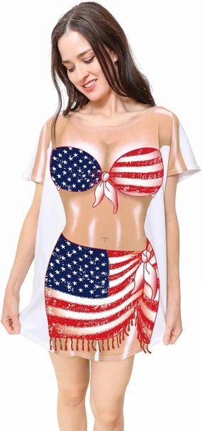 The Original Women's Bikini Shirt - Funny Bikini Print Bathing Suit Cover-up Beach Tshirt Dress for Women Men