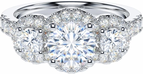 THELANDA Genuine Moissanite or Simulated Diamond Sterling Silver Three Stone Halo Promise Ring 1CT Main Stone Engagement Ring For Her