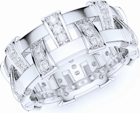 THELANDA Sterling Silver Unisex Antique Interlaced Basket Weave Genuine Moissanite or Simulated Diamond Eternity Band Wedding Ring
