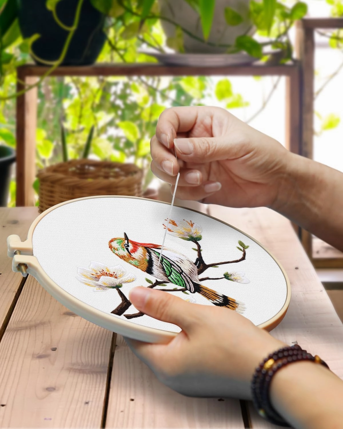 TINDTOP Embroidery Kit for Adults, Flowers and Bird Embroidery Practice Kits for Beginners Adults Include Embroidery Cloth Hoops Threads for Craft Lover Hand Stitch