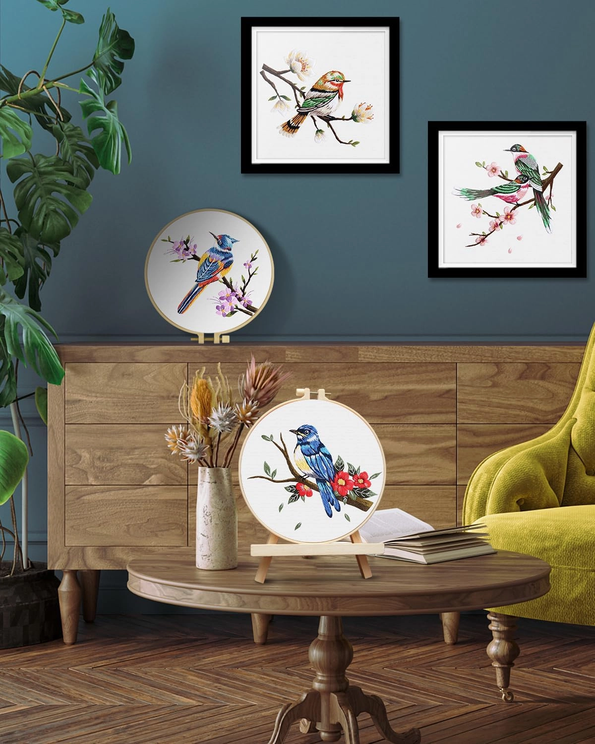 TINDTOP Embroidery Kit for Adults, Flowers and Bird Embroidery Practice Kits for Beginners Adults Include Embroidery Cloth Hoops Threads for Craft Lover Hand Stitch