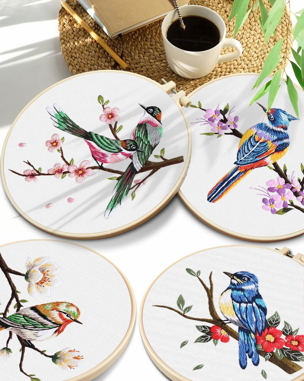 TINDTOP Embroidery Kit for Adults, Flowers and Bird Embroidery Practice Kits for Beginners Adults Include Embroidery Cloth Hoops Threads for Craft Lover Hand Stitch