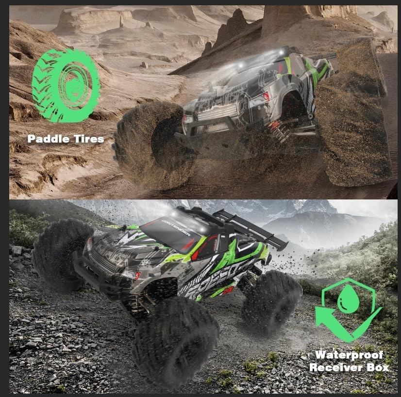 TINGEN 1:10 Brush RC Car for Adult Real 46KM/H Off Road for All Kind of Terrain 4WD Remote Control About 100Meter (Green)
