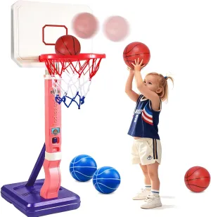 Toddler Basketball Hoop for Boy Girl Age 3 4 5 8, Kids Basketball Hoop Indoor Outdoor, Height Adjustable Basketball Hoop, Swimming Basketball Hoop Poolside, Basketball Pool Hoop Ball(Pink)