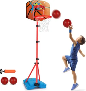 Toddler Basketball Hoop Stand Adjustable Height 2.5 ft -6.2 ft Indoor Basketball Goal Toy with Ball Pump for Kids Boys 2 3 4 5 6 7 8 Years Old Indoor Outdoor Toys Age 1-3 4-8 Yard Games Gifts