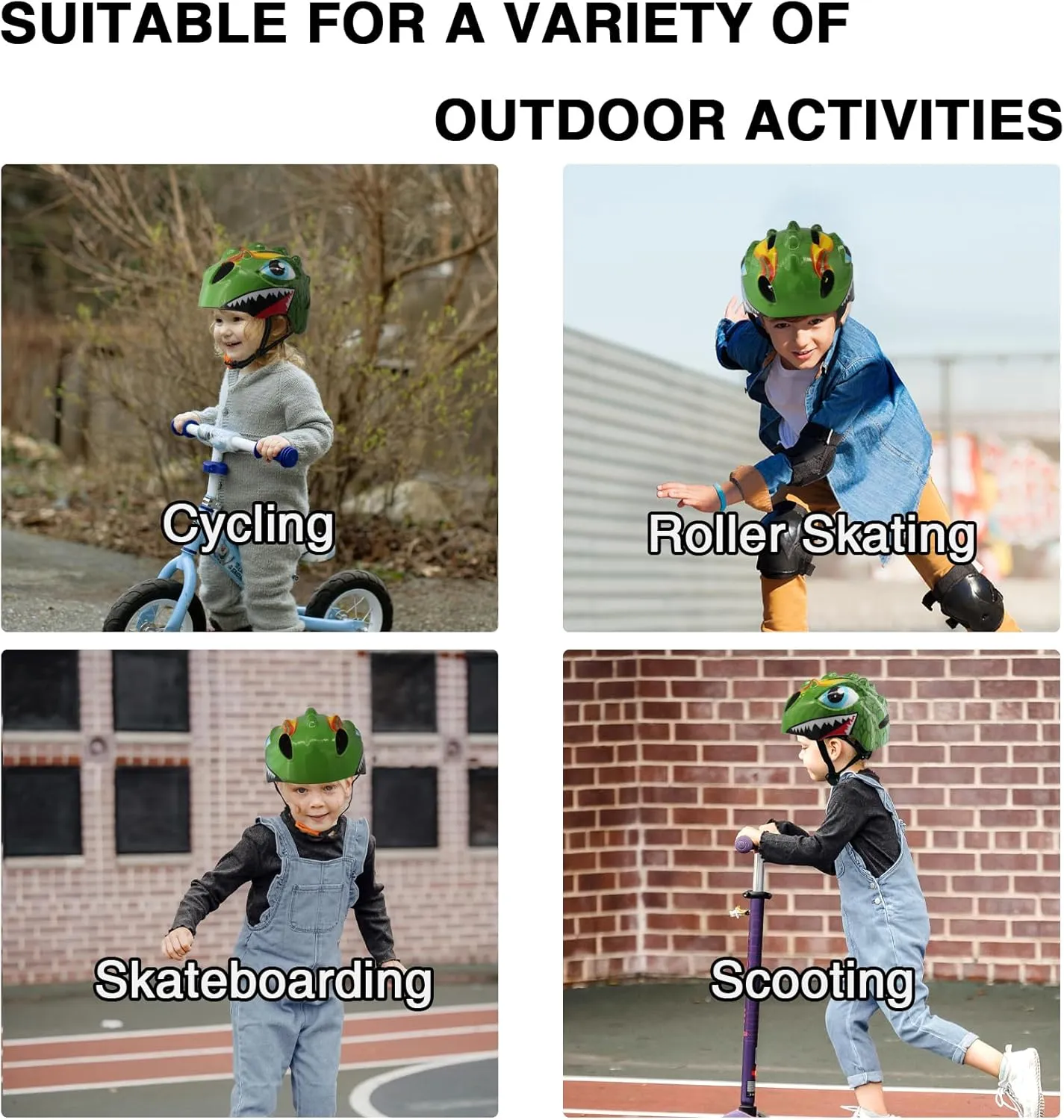 Toddler Helmet Kids Bike Helmet for 2 3 4 5 6 7 8 Years Old Girls with 3D Dinosaur Design Protective Gear Set and Safety Certified, Toddler Bike Cycling Skating Skateboard Scooter Helmet