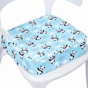 Toddler Booster Seat for Dining Table, Portable Kids Booster Seat with Safety Buckles, High Cushion for Travel with Non-Slip Bottom (Blue Panda)