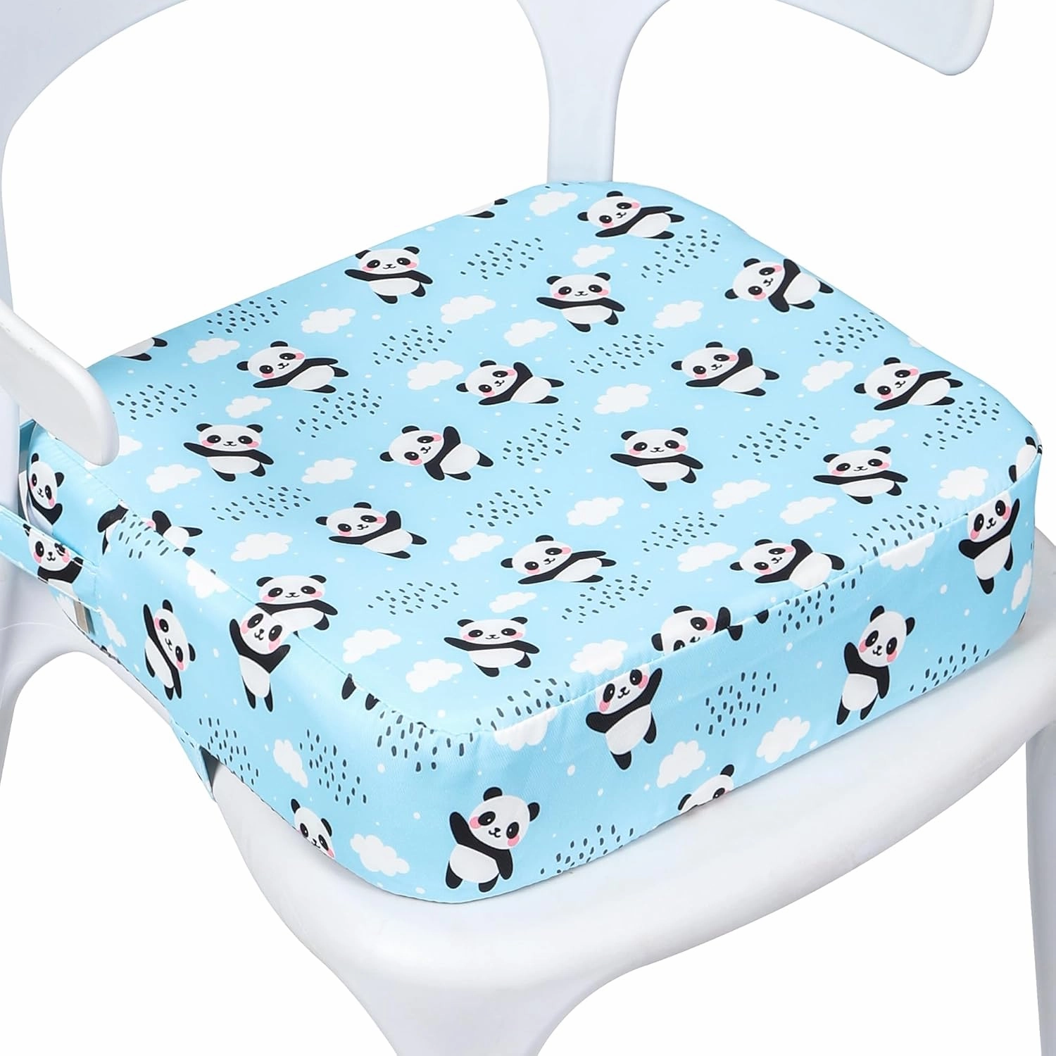 Toddler Booster Seat for Dining Table, Portable Kids Booster Seat with Safety Buckles, High Cushion for Travel with Non-Slip Bottom (Blue Panda)