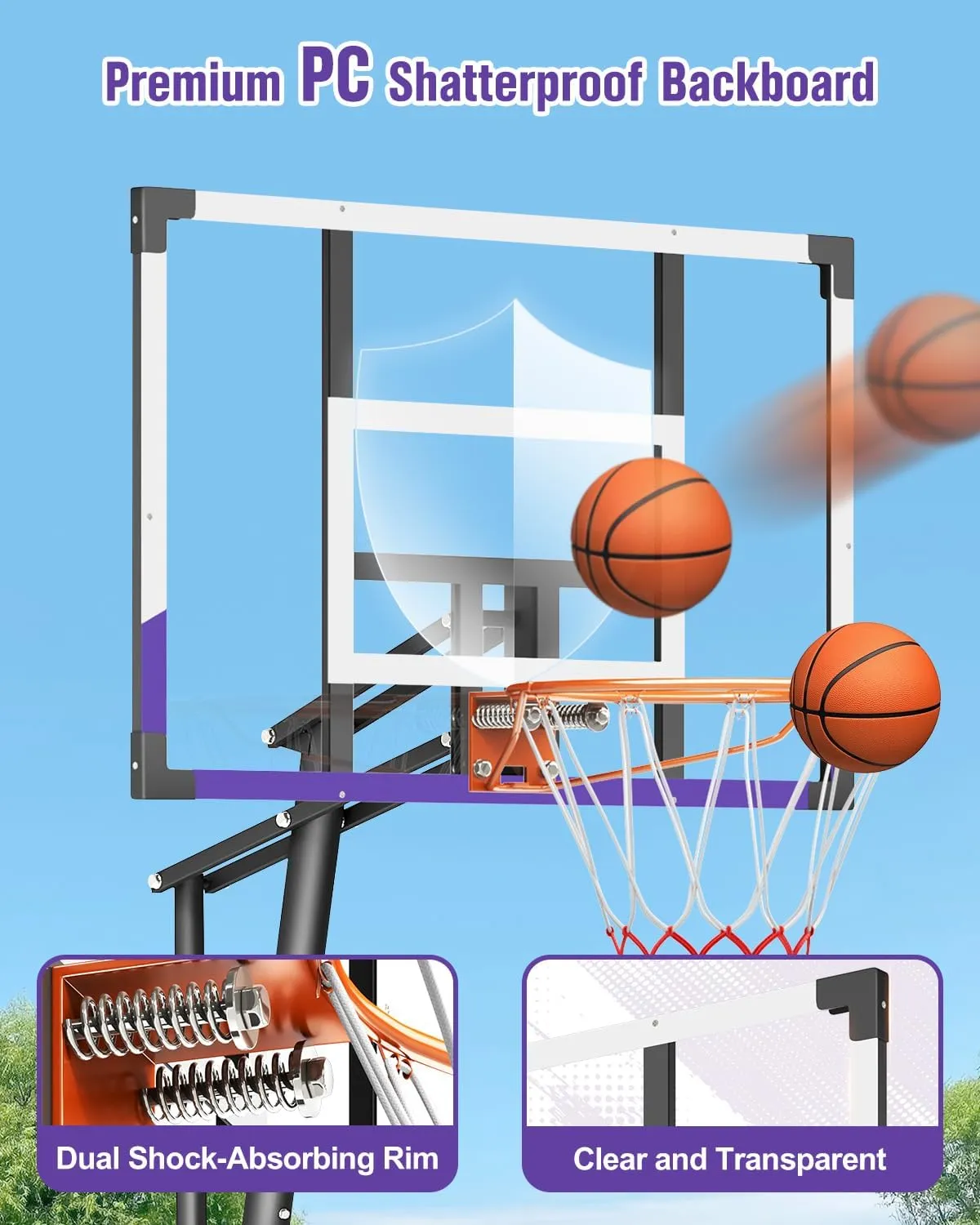 TONBUX Basketball Hoop 10FT Adjustable Easily, Basketball Goal System for Kids Teens Youth Adults, Portable Hoops & Goals Outdoor with PC Backboard and Wheels