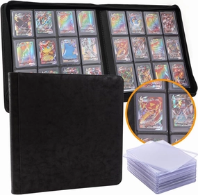 Toploader Binder | Holds ３８４ Toploaders | 2４ Toploaders INCLUDED | １２-Pocket | Ringless Double-Sided Pockets for TCG, Sports | Premium Top Loader Storage (Black)