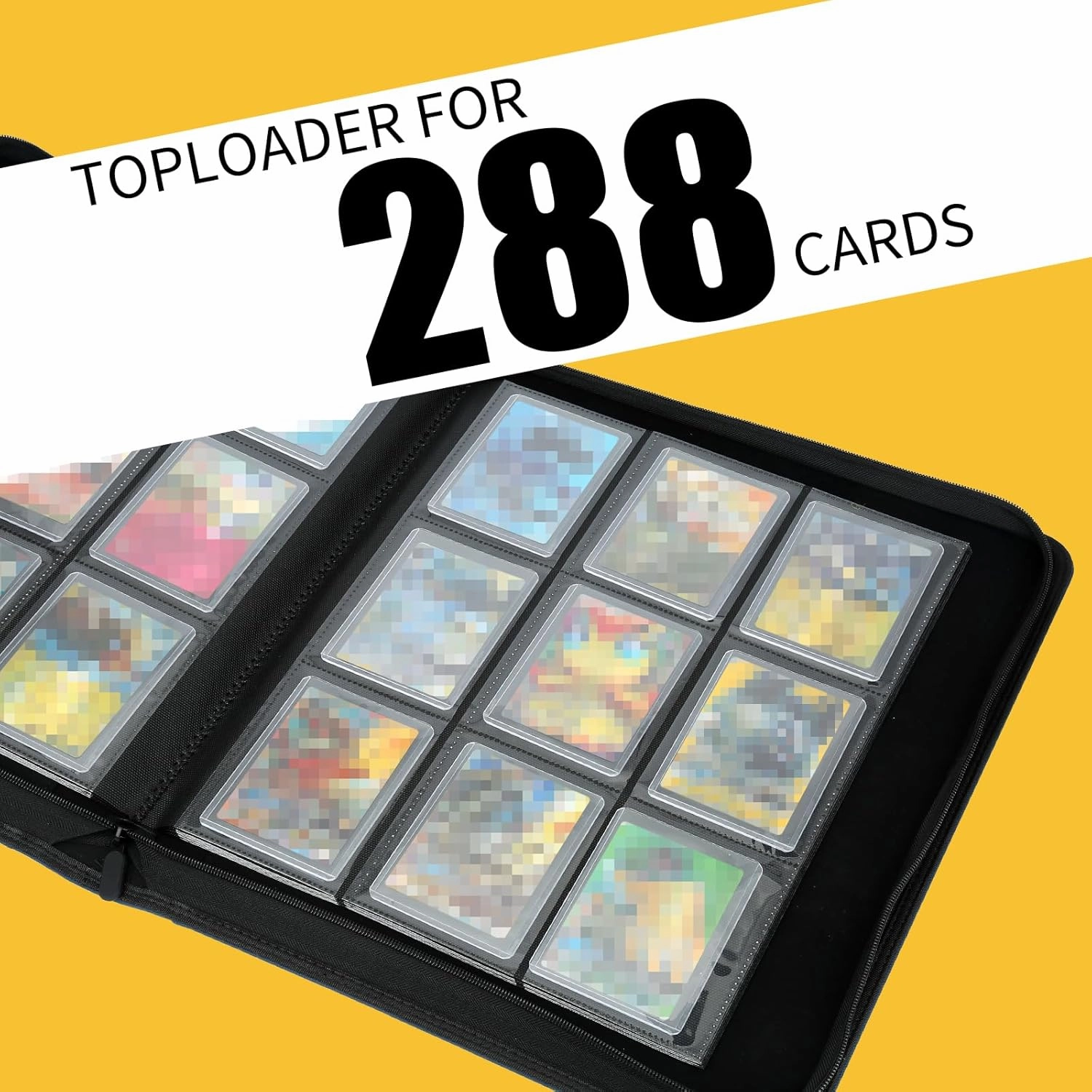 Toploader Binder, Holds 288 Toploaders, 9 Pocket Top Loader Binders with Sleeves for 3 x 4'' Toploaders, Double-Sided Pocket Top Loader Storage Binder, Trading Card Binder - Carton Black