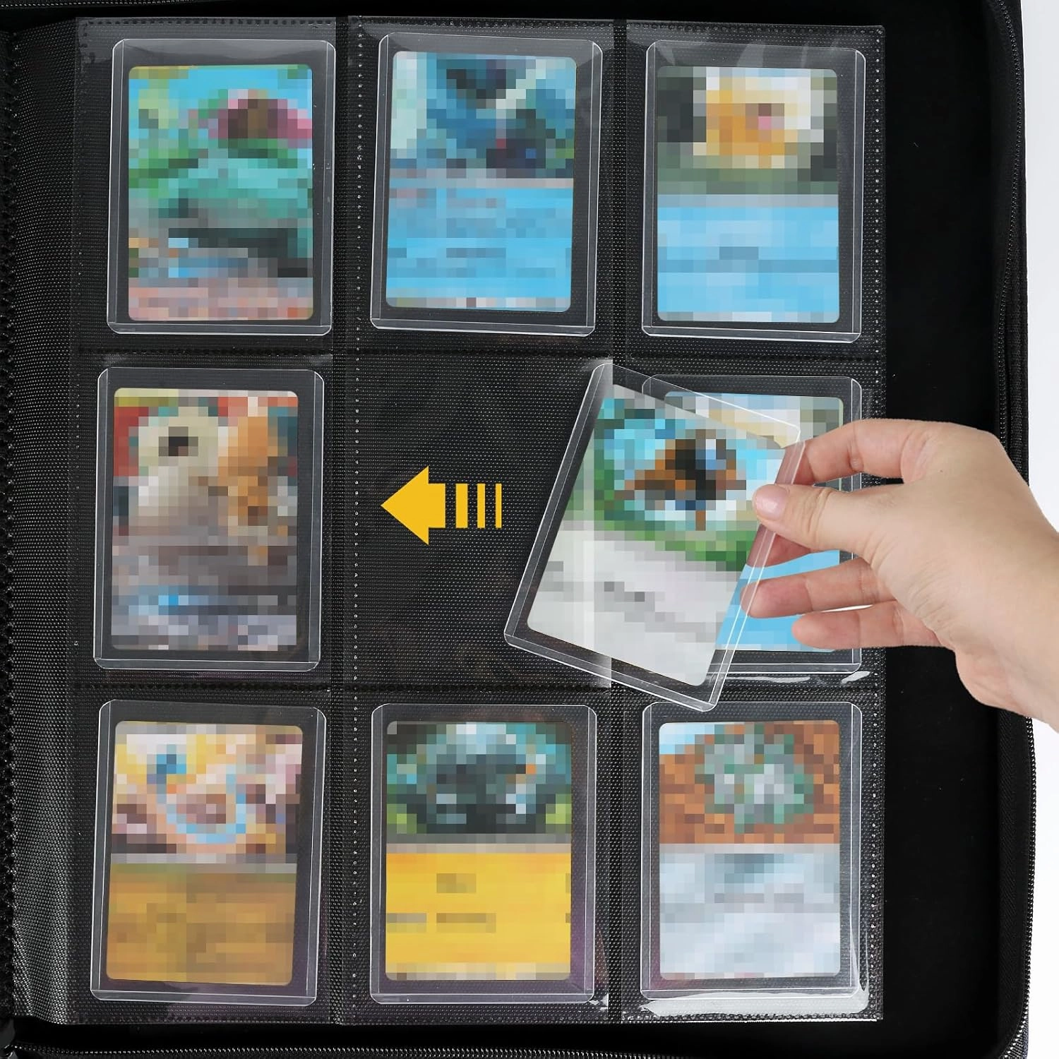 Toploader Binder, Holds 288 Toploaders, 9 Pocket Top Loader Binders with Sleeves for 3 x 4'' Toploaders, Double-Sided Pocket Top Loader Storage Binder, Trading Card Binder - Carton Black