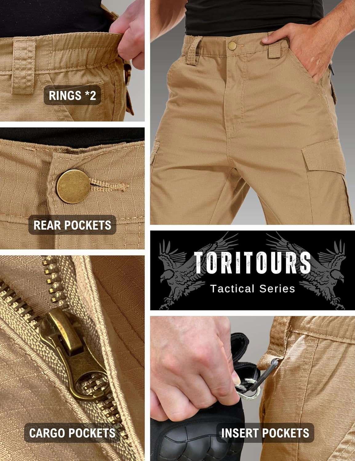 Toritours Men's Hiking Pants, Ripstop Mens Tactical Cargo Pants Lightweight Work Pants for Men Waterproof BDU Outdoor Travel