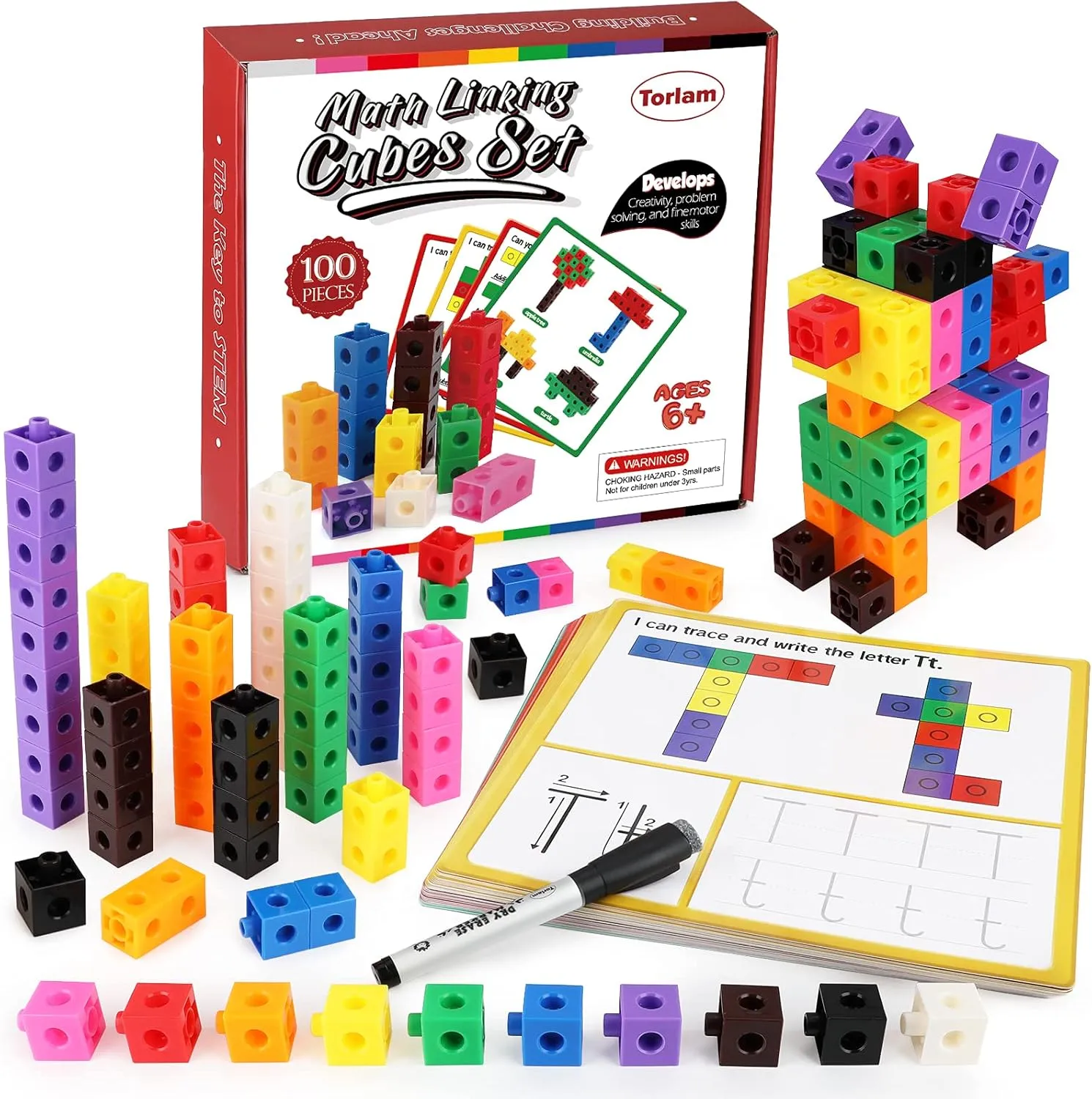 Torlam Math Cubes Math Manipulatives Activity Set, Counting Toys Snap Linking Cube for Kids Kindergarten Learning Activities