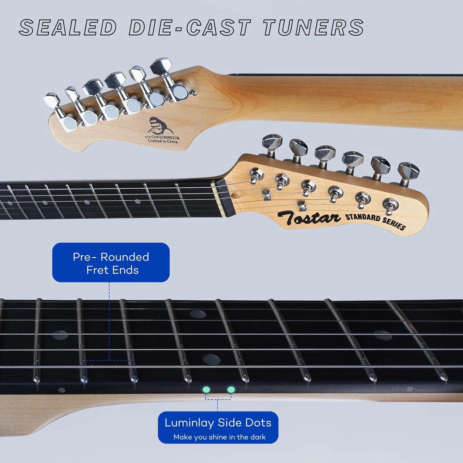 TOSTAR Electric Guitar Kit, 39 Inch Solid Wood Right Handed Guitar for Beginners Starter with Amp, HSS Pick Up, Poplar Body, Hand Polished, Lake Placid Blue, TST-220-LPB-NEW