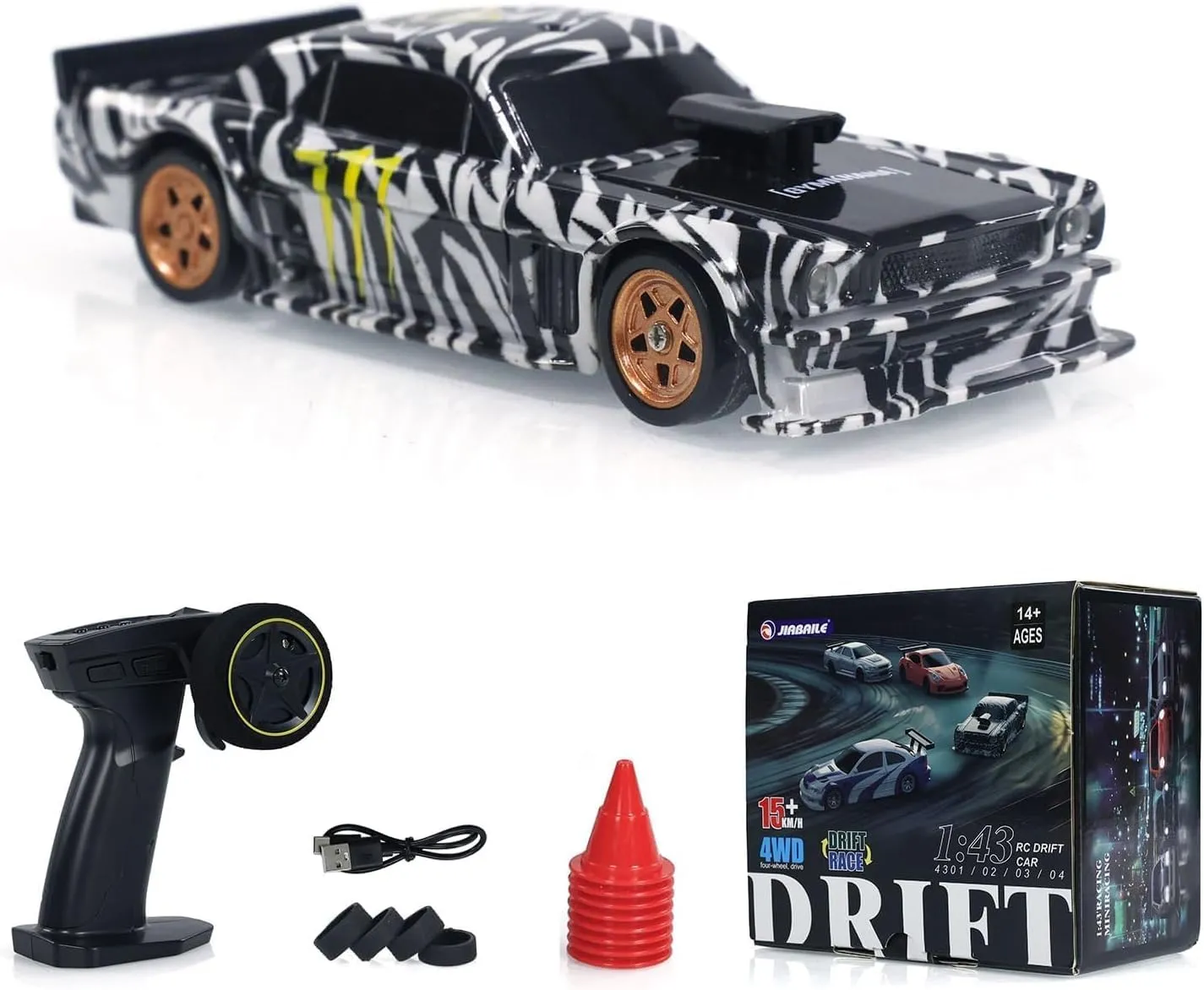 TOUCAN RC HOBBY 1:43 Ready to Run Race Car Gyro Drift Car 4WD Traffic Cones Mini Toy for Boys with a Gyro (Camouflage)