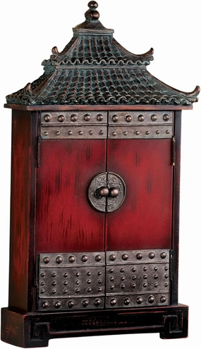 Touch of Class Oriental Pagoda Key Wall Cabinet Bronze - Oriental Furnishings Asian Accent - Accommodates Multiple Sets - Six Hooks Inside - Magnet Latched Double Door