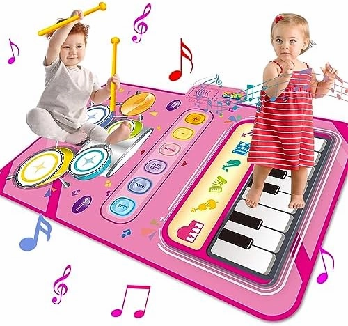 Toys for 1 Year Old Girl Gifts,2 in 1 Piano Mat Montessori Toys for 1 2 Year Old Girl,Educational Musical Toy First Birthday Gifts for 1 2 3 Year Old Girls,Christmas Stocking Stuffers for Toddler Girl
