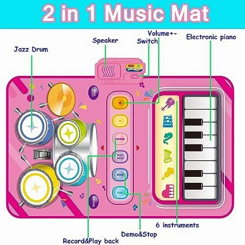 Toys for 1 Year Old Girl Gifts,2 in 1 Piano Mat Montessori Toys for 1 2 Year Old Girl,Educational Musical Toy First Birthday Gifts for 1 2 3 Year Old Girls,Christmas Stocking Stuffers for Toddler Girl