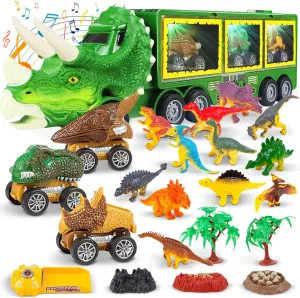 ToyVelt Dinosaur Toys for Kids 3-5 Dinosaur Truck Carrier Comes with 3 Dino Cars 12 Dinosaurs - Perfect Toy Gift for 3 4 5 6 7 Years Old Boys