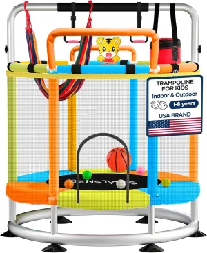 Trampoline for Kids With Anti-Rollover Round Bottom - Double Safety Handles - Indoor/Outdoor Toddler Trampoline