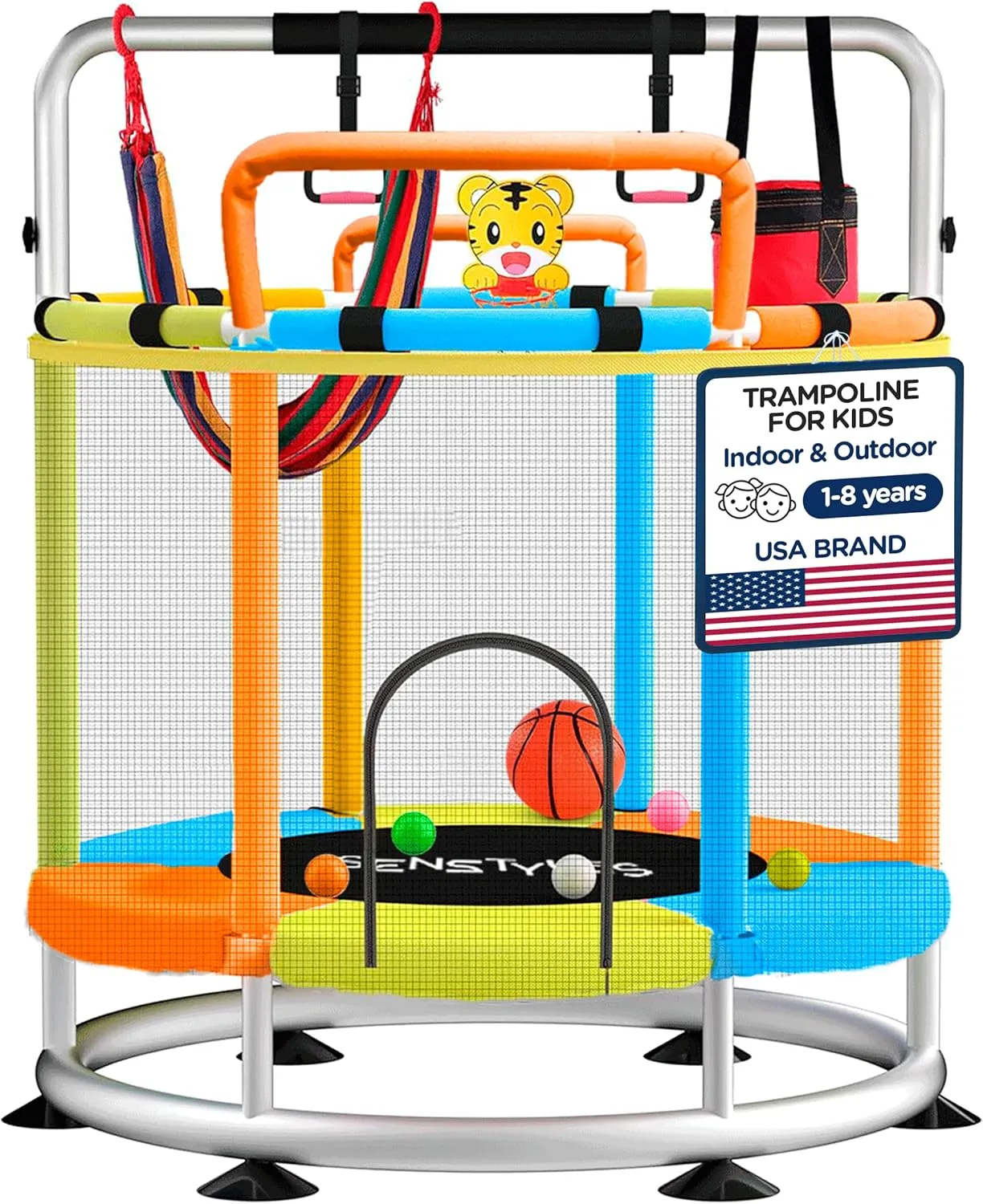 Trampoline for Kids With Anti-Rollover Round Bottom - Double Safety Handles - Indoor/Outdoor Toddler Trampoline