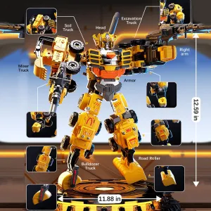 Transforming Engineering Car Toy, Action Figures Car for Engineering Cognition, 5 in 1 Oversize Transforming Robot Toys for Kids, Construction Toys Vehicles for Kids Outdoor Activities