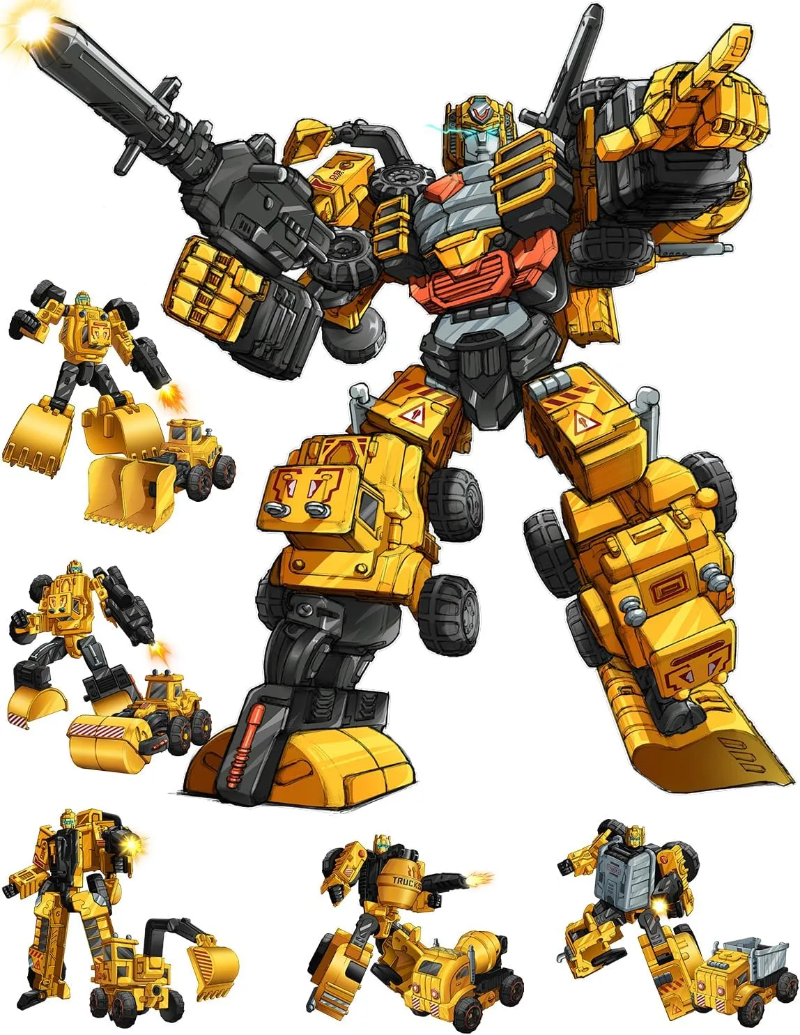 Transforming Engineering Car Toy, Action Figures Car for Engineering Cognition, 5 in 1 Oversize Transforming Robot Toys for Kids, Construction Toys Vehicles for Kids Outdoor Activities