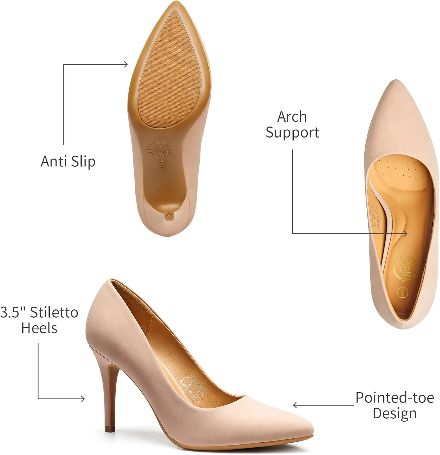 Trary Women’s Slingback Pumps, Black Heels Gold Heels Nude Pink Red Heels, Pointed Toe High Heels for Women Sexy Stiletto Heels Buckle Ankle Strap Closed Toe Pumps Office Party Prom Dress Shoes