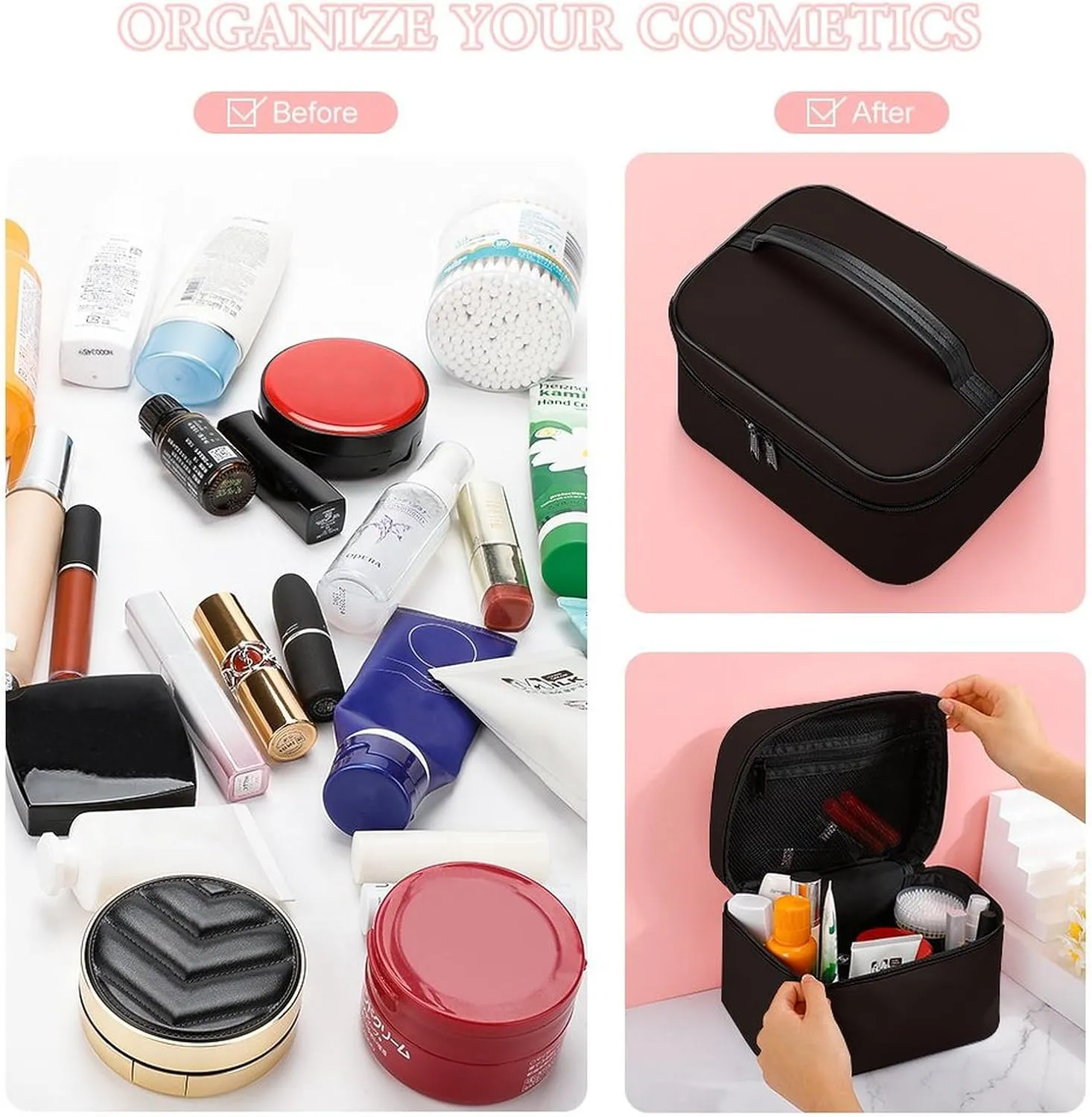 Travel Makeup Bag, Brown Trend Color Cosmetic Bags for Women Large Capacity Waterproof Toiletry Bag Make up Organizer