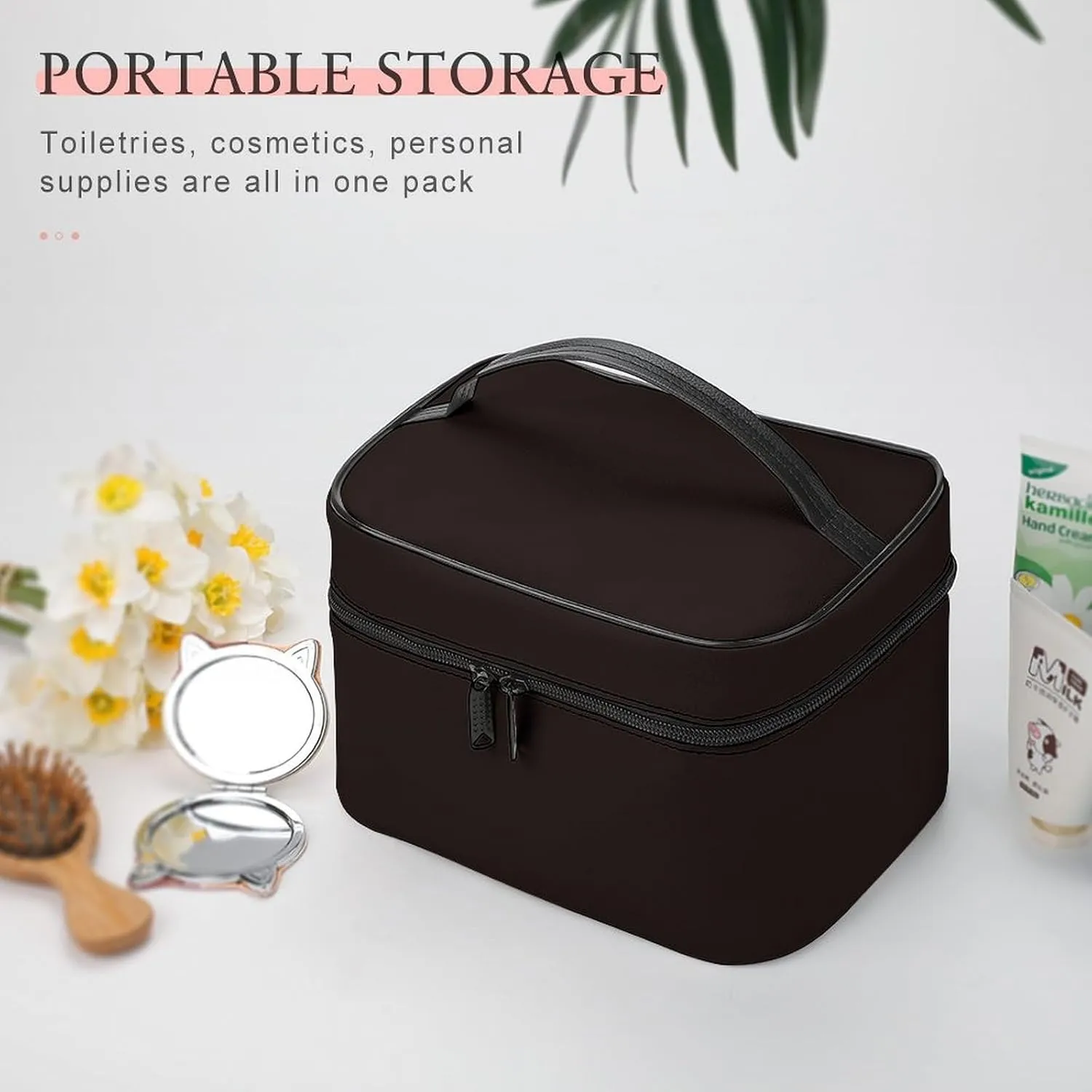 Travel Makeup Bag, Brown Trend Color Cosmetic Bags for Women Large Capacity Waterproof Toiletry Bag Make up Organizer