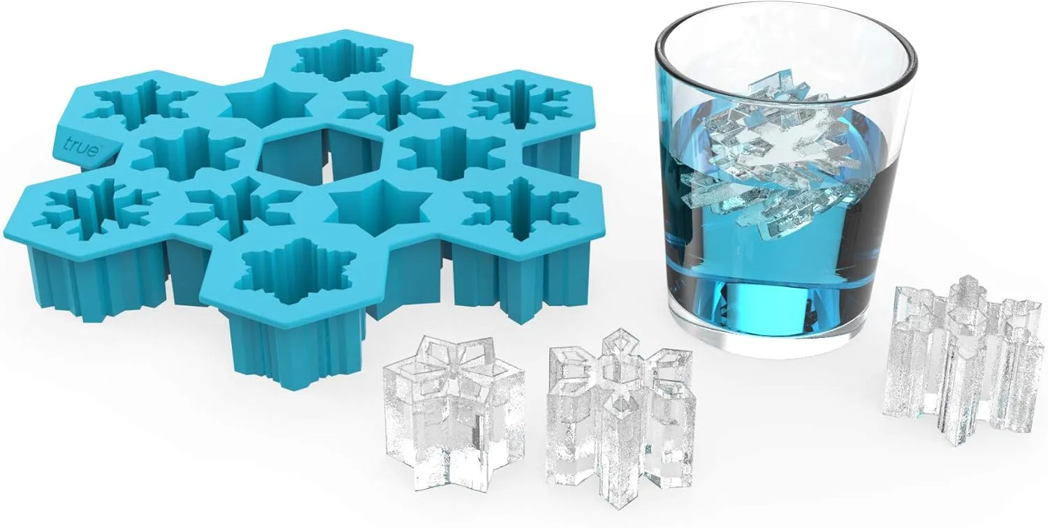 TrueZoo Snowflake Silicone Ice Cube Tray, Novelty Large Mold Makes 12 Snowflake Ice Cubes, Blue, Set of 1